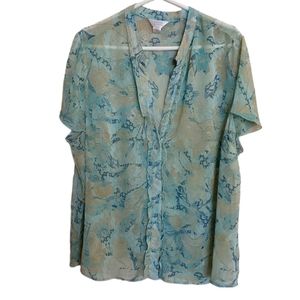 CJ Banks Sheer• Green Paisley & Floral Blouse